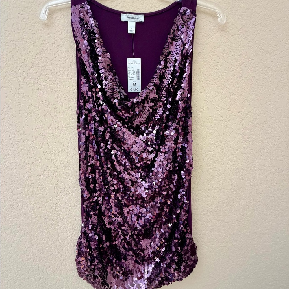 Dressbarn Purple Sequin Cowl Neck Tank Top